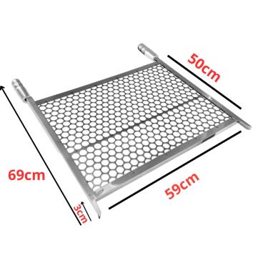Imagem de Grelha Moeda Inox 59x40 para Churrasqueira de Alvenaria - Reforçada, Cabos Térmicos - Várias Medidas - Ideal para Carnes, Legumes e Pães