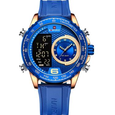Imagem de Relógio De Quartzo Masculino Design Esportivo Display Lcd Luminoso Impermeável Azul