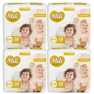 Imagem de Fralda Descartável Mili Love & Care 4 Pacotes Com 18 (Total: 72 Fraldas) XXXG - Grandinho