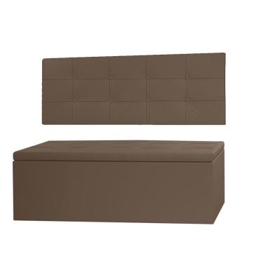 Imagem de Kit Cabeceira Painel E Calçadeira Baú Solteiro 0,90m Roma Material Sintético Marrom Sky Mobile
