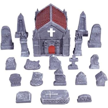 Imagem de Rileryan 20 peças de estatuetas de gárgula em miniatura de igreja, cemitério, cemitério, cemitério, decoração, acessórios, cemitério, terreno, cenário assombrado