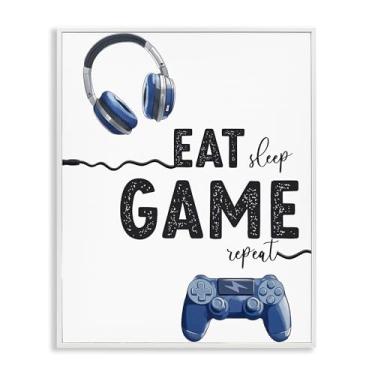 Imagem de Stupell Industries Eat Sleep Game Lifestyle arte giclée emoldurada cinza, design por Christine Simpson Art, 76 x 61 cm