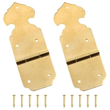 Imagem de Dsjnf Dobradiças decorativas antigas de latão dobradiças decorativas para porta 85 x 30 x 8 mm/3,3 x 1,18 x 0,31 polegadas dobradiça de caixa de madeira com pregos de cobre para móveis armário caixa