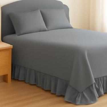 Imagem de COLCHA KING COBRE LEITO COM BABADO 400 FIOS COM PORTA TRAVESSEIRO (FRONHA) TAMANHOS ESPECIAIS LISO (CINZA)