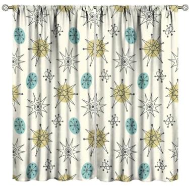 Imagem de Cortinas modernas de meados do século, estilo retrô dos anos 50, tratamento de janela atômica para quarto, sala de estar, cozinha, decoração de casa, conjunto de 2 painéis, tamanho total 213 cm L x