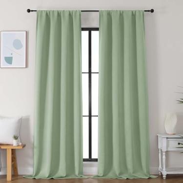 Imagem de Simplebrand Ava Cortinas blecaute verde claro para quarto 2 painéis de 2 painéis, isolamento térmico sólido, cortinas blackout para janela de berçário, com economia de energia, L 101 x C 246 cm, verde