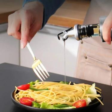 Imagem de Galheteiro Inox e Vidro 200 ml Com Bico Dosador Para Azeite Vinagre Pimenta