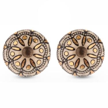 Imagem de Puxador medalhão dourado e branco – puxadores decorativos premium para armários e gavetas – puxadores e puxadores de móveis inovadores para artesanato de hardware DIY – Vaidade, ferragens de cômoda