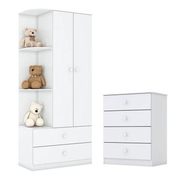 Imagem de Cômoda E Guarda Roupa Infantil Amarelinha Branco Brilho - Henn