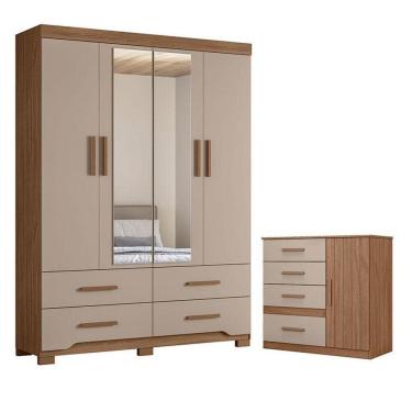 Imagem de Guarda Roupa Solteiro Miami E Cômoda Vênus Carvalho Fendi – Moval