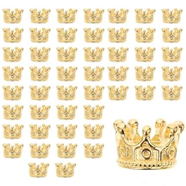 Imagem de KMYZQDV 50 peças mini coroas berloques para artesanato, minúsculas contas de coroa 3D, kit de berloques de metal pequeno para fazer joias, buquês de flores, ouro, vintage, acessórios de artesanato de