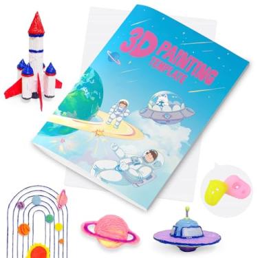 Imagem de Vomika Livro de desenho com impressão de caneta 3D, tema do espaço sideral, 40 padrões, moldes de desenho de impressora 3D com um quadro transparente de PVC, estênceis de papel grosso para iniciantes