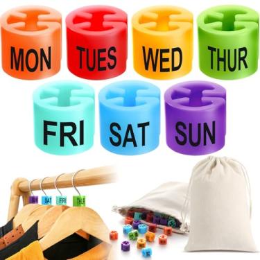 Imagem de AceOrbit 12 conjuntos, 84 peças, marcadores semanais, organizadores de roupas de segunda a domingo, etiquetas para cabides para prateleiras de roupas, divisórias redondas para identificar rapidamente