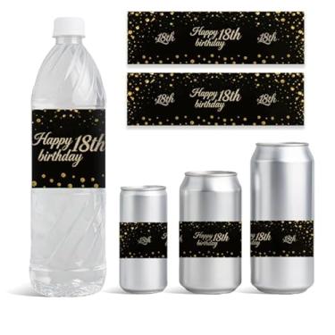 Imagem de GOMAKERER 30 folhas de etiquetas de garrafa de água de aniversário de 18 anos, adesivos de garrafas de água de feliz aniversário, adesivos personalizados para garrafas de vinho para decoração de festa