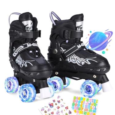 Imagem de Comforhous Patins Rainbow Kids para meninas e meninos, 4 tamanhos, sapatos de patins ajustáveis para meninas com rodas luminosas, presente de aniversário para iniciantes ao ar livre, esportes internos