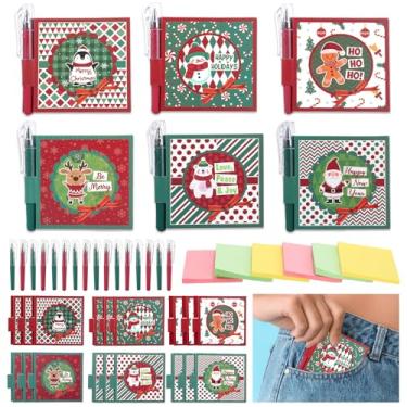 Imagem de Pajean Conjunto de 30 blocos de notas de Natal e mini canetas autoadesivas, pequenas canetas com sacos OPP, presentes de Natal a granel para Natal, inverno, lembrancinhas de festa, escola, escritório