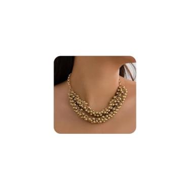 Imagem de Colar gargantilha grossa com contas em camadas exageradas, pequenas clavículas, colares para mulheres, personalidade, festa de casamento, formatura, joia acessório, Large, Liga de aço, Sem Pedra