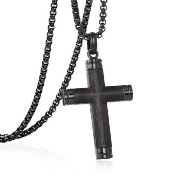 Imagem de GTMJ Colar com cruz para homens - Corrente de caixa ajustável de aço inoxidável e madeira 61 a 66 cm, joia espiritual de presente para ele, uso diário, Medium, Aço inoxidável Madeira, Sem Pedra
