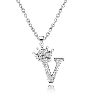 Imagem de Colar com pingente de alfabeto de prata, letra A-Z com design de coroa, fofo, nome personalizado, joia estilo hip hop, zircônia cúbica brilhante, presente com inicial grande para homens e mulheres