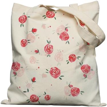 Imagem de EFFUSON Sacola feminina com bolso e botões, lindas bolsas de lona para presentes para amantes de flores, gatos, cães, sapos, Rosa dupla face 24, One Size, Sacola rosa com fecho de pressão