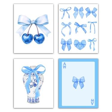Imagem de Conjunto de 4 impressões de pôsteres azul marinho, impressão de imagem de cerejeira, decoração de parede para quarto, sala de estar, dormitório de faculdade, decorações de quarto pré-penteado