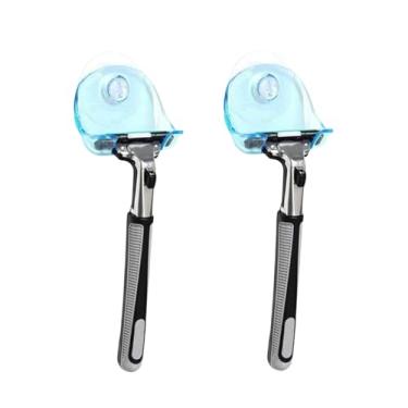 Imagem de Dwuww 2 peças de ganchos azuis com ventosa removível, suporte de barbear, transparente, sem vestígios, ganchos de parede