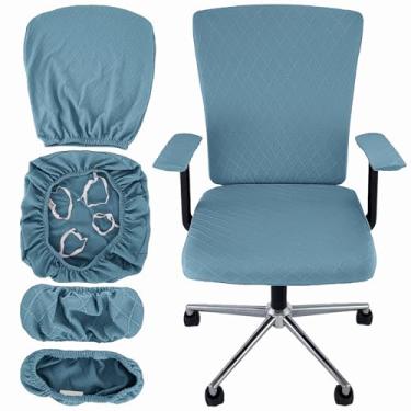 Imagem de VZLQZJMKY Conjunto de 4 capas de cadeira de escritório com 4 alças extra elásticas universais protetoras para cadeira de escritório capa extensível para cadeira de escritório, apoio de braço, encosto