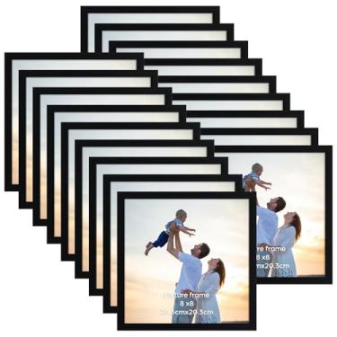 Imagem de Hoikwo Conjunto de 18 molduras de plástico preto de 20 x 20 cm com capa de plástico, para fotos de família, obras de arte, peso leve, pacote de molduras 20 x 20 cm para pendurar na parede e mesa