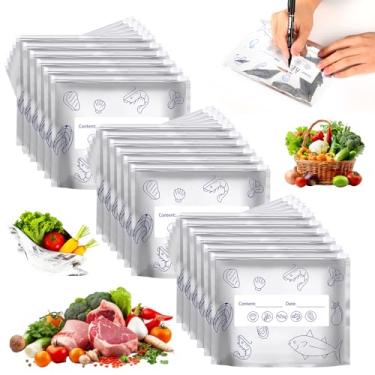 Imagem de 30 sacos de armazenamento reutilizáveis de folha de alumínio seláveis, bolsas de zíper a vácuo resseláveis, sacos seláveis com etiqueta e fecho de zíper, sacos de alumínio para alimentos, carne de