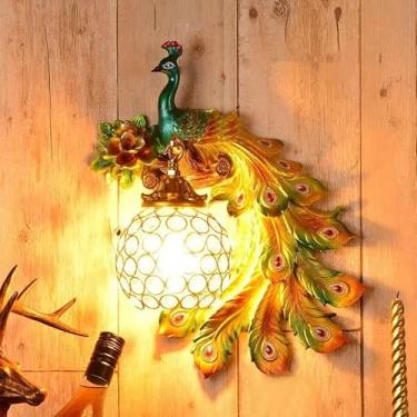 Imagem de Luminária de parede LED American Creative Art Peacock para sala de estar, quarto, escritório, casa de campo, hotel, quarto infantil, corredor (AA Direita)