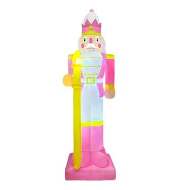 Imagem de UGPLM Quebra-nozes inflável de Natal de 2,35 m segurando bengala, decoração para festa de fim de ano, decoração externa inflável para jardim, gramado e