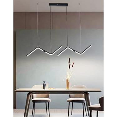 Imagem de Luminária pendente LED moderna para sala de jantar, com intensidade regulável e controle remoto, em formato de ondas em Z, ideal para ilha de cozinha, mesa de jantar e cozinha. Altura ajustá