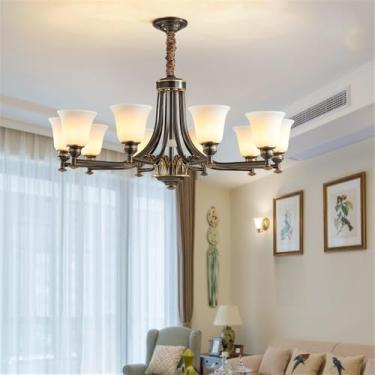 Imagem de Lustre americano de latão com LED, estilo europeu, luxuoso, para sala de estar, restaurante, quarto, villa, hotel, loja de roupas, luminária pendente (C 10 lâmpadas)