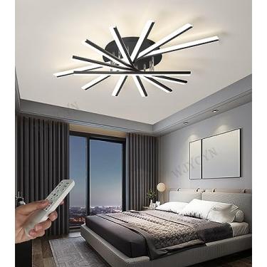 Imagem de Luminária de teto moderna de LED, grande, dimerizável, para sala de estar, em metal acrílico, com design de fogos de artifício, rotação de 360°, linear, com controle remoto, ideal para quart