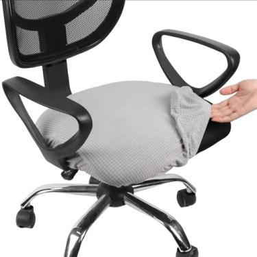 Imagem de Melaluxe Capa de cadeira de escritório jacquard elástica, lavável removível, capa para cadeira de mesa giratória, cinza claro