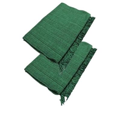 Imagem de Conjunto de mantas extragrandes para sofá (2 peças), dimensões 300 x 180 cm, material de algodão puro, com finalidades decorativas e protetoras. (2 Verde Mesclado)