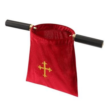 Imagem de Brilucky Bolsas para oferecer dízimo com alças de madeira, cestas para igreja com alças para igrejas, suprimentos de comunhão, cesta de coleção para acessórios de ofertas de igreja
