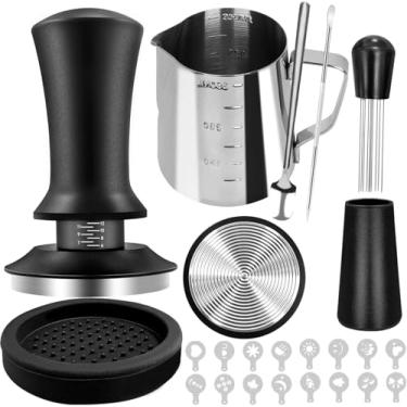 Imagem de Conjunto de Tamper Manual para Espresso com 22 Peças Ferramenta WDT Jarra Borbulhar Leite Caneta Arte Latte Mexedor Café Tapete Kit Acessórios Barista Preparo