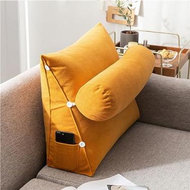 Imagem de Travesseiro triangular de cunha para leitura com suporte lombar desfiado, travesseiro de leitura e rolo de pescoço removível com desfiado, ótimo como encosto para livros e jogos