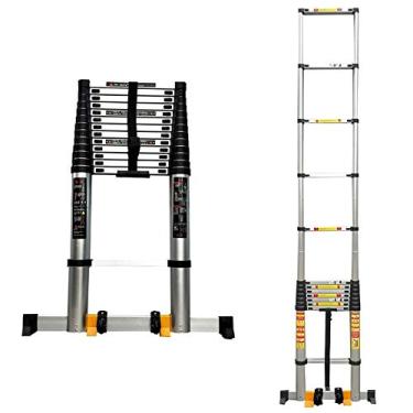 Imagem de OKUOKA Escadas, escada telescópica retrátil extra alta para barraca de teto, escada telefônica multiuso com barra estabilizadora e rodas/7 m/23 pés