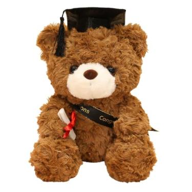 Imagem de Urso de pelúcia marrom de formatura - urso de pelúcia fofo com boné de graduação | Animal de pelúcia com boné de graduação, para graduados em faculdades universitárias do ensino médio