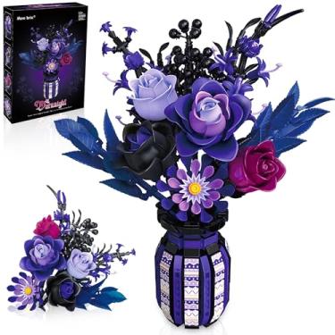 Imagem de Purple Flowers Building Set with Vase for Adults, Gothic Black Roses Floral Bouquet, Compatible with Lego Botanical Collection, Cool Unique Home Office Decor Chirstmas Gift for Her, Women, Girls 14+