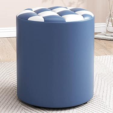 Imagem de SENNIAN Banqueta redonda para pés de couro, banco para mudança de calçado, para sala de estar, quarto, azul e branco - 31 x 35 cm