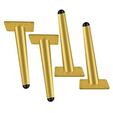Imagem de ZJYWMM 4 Peças Pernas de Móveis Cone Oblíquo Pés de Metal Suporte Pés de Armário Pés de Mesa Pernas de Sofá, Acessórios de Hardware Pernas de Suporte, Ouro (25 cm)