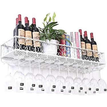 Imagem de Suporte de copo de vinho pendurado suporte de garrafa de vinho retrô de metal rack de vinho antigo montado na parede armário de vinho rack de parede (cor: preto tamanho: 60 × 25 × 17 cm)