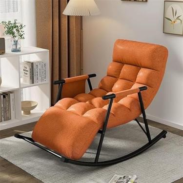 Imagem de FENOKD Cadeira de balanço de berçário, cadeira de balanço moderna para sala de estar, sofá de tecido respirável com descanso de pernas, confortável cadeira de balanço de jardim com apoios de braços, B