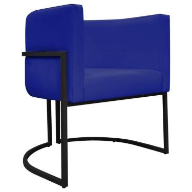 Imagem de Poltrona Decorativa Recepção Luna Base De Ferro Preta - Azul-royal Corino