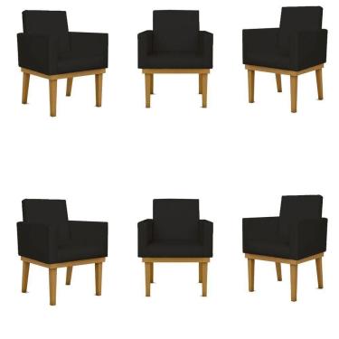 Imagem de Kit 06 Poltronas Reforçadas Escritório Courino Cor preto