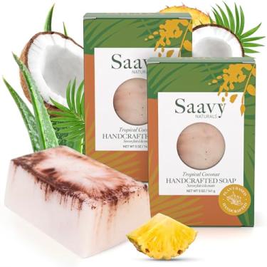 Imagem de Natural Soap Tropical Coconut Saavy Naturals -Clean,Plant-Based Ingredients - Made In USA Sensitive Skin Sulfate Free Organic Bar Soap Creamy Lather Soap Gift Sets for Women, 5 Oz, 2 Pack