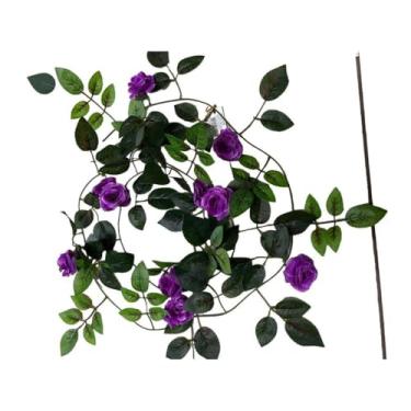 Imagem de Cordão de Flores Artificial 2m com Rosas Primavera Outono – Decoração para Casamentos Festas e Jardim Vertical (roxo outono)